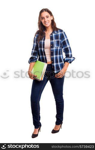 Young student posing over a white background