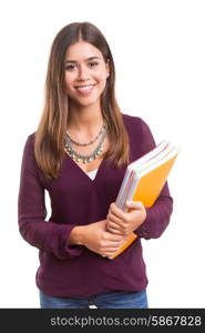 Young student posing over a white background