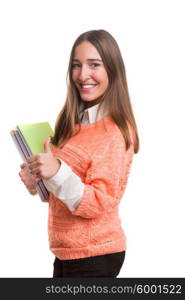 Young student posing over a white background