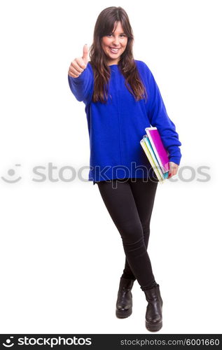 Young student posing over a white background