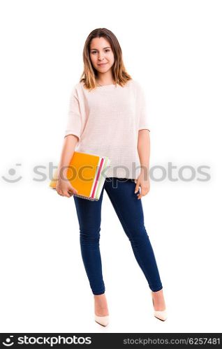 Young student posing over a white background