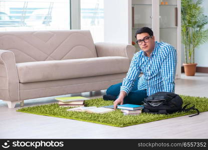 Young student preparing for exams at home