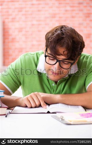 Young student preparing for exams at home 