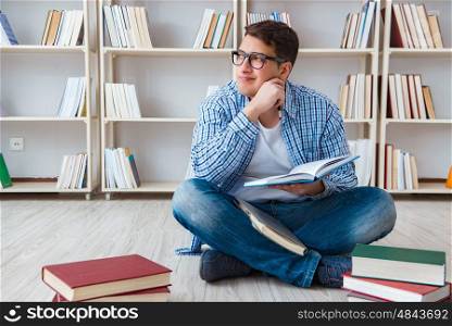 Young student studying with books
