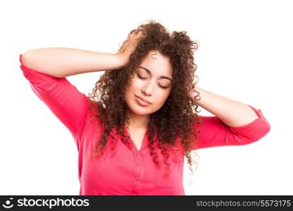 Young student tired of studying for the final exams, isolated over a white background