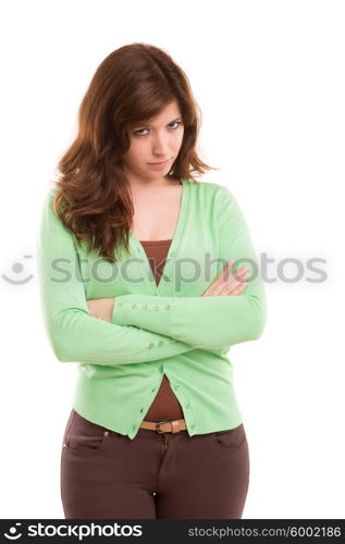 Young student tired of studying for the final exams, isolated over a white background