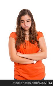 Young student tired of studying for the final exams, isolated over a white background