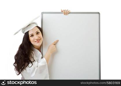 Young student with blank board