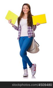 Young student with books isolated on the white