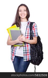 Young student with books isolated on the white