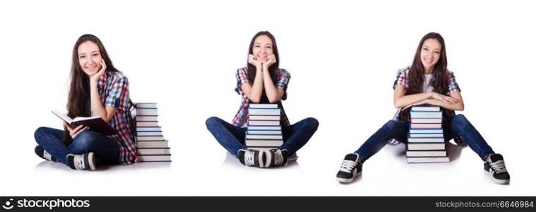 Young student with books isolated on the white. The young student with books isolated on the white