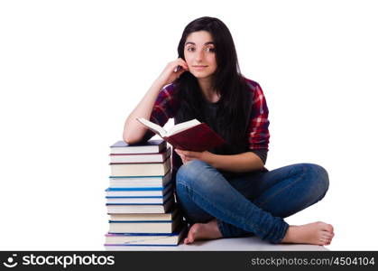 Young student with books isolated on white