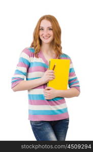 Young student with books isolated on white