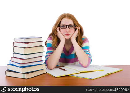 Young student with books isolated on white