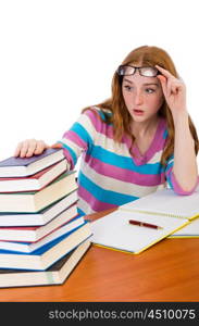 Young student with books isolated on white