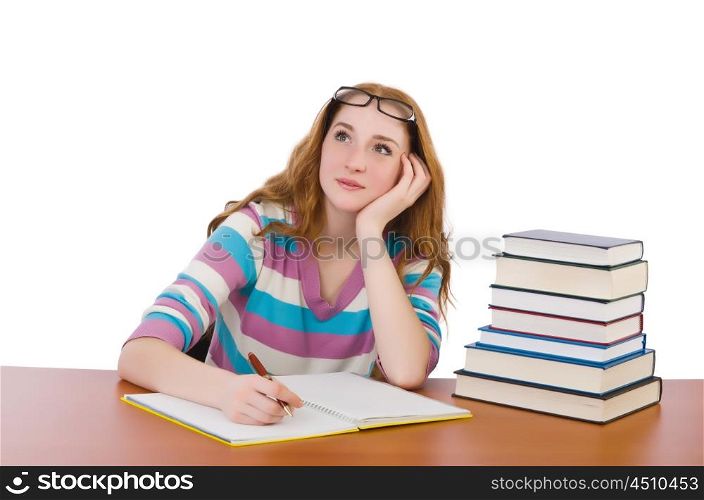 Young student with books isolated on white