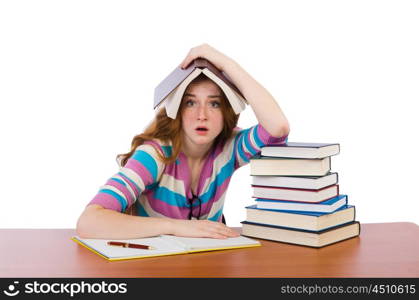 Young student with books isolated on white