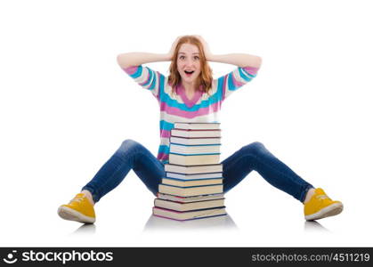 Young student with books isolated on white