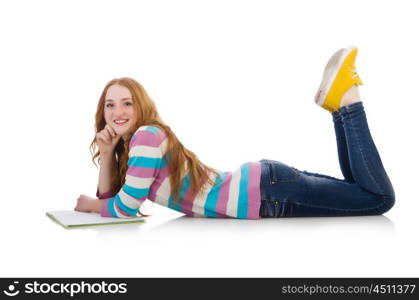 Young student with books isolated on white