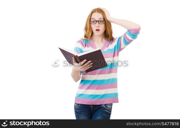 Young student with books isolated on white