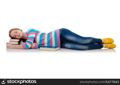 Young student with books isolated on white