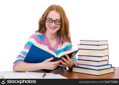 Young student with books isolated on white