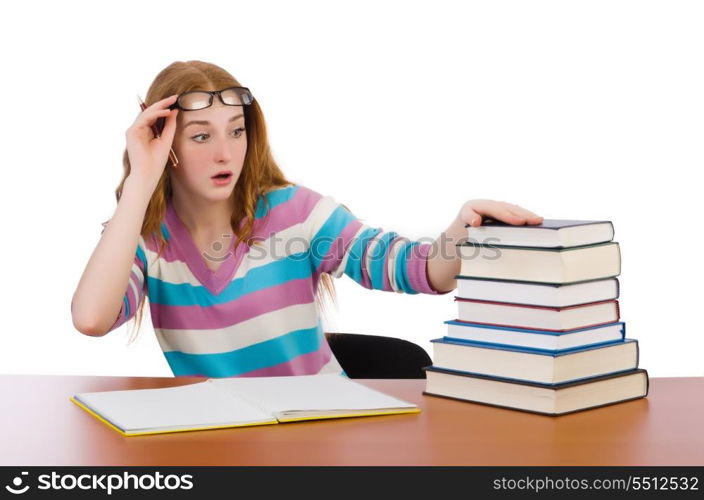 Young student with books isolated on white