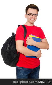 Young student with books isolated on white