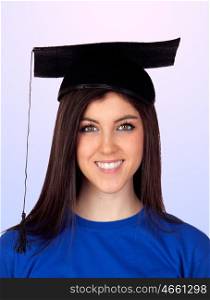 Young student with graduation cap isolated on white background