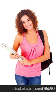 Young student woman posing over white background