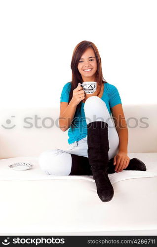 Young student woman posing over white background