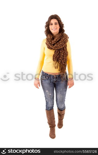 Young student woman posing over white background