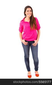 Young student woman posing over white background