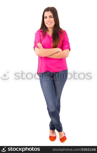 Young student woman posing over white background