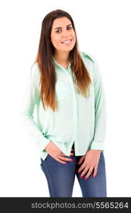 Young student woman posing over white background