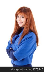 Young student woman posing over white background