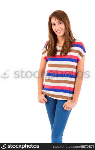 Young student woman posing over white background