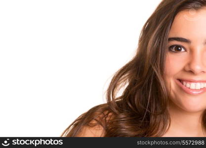 Young student woman posing over white background