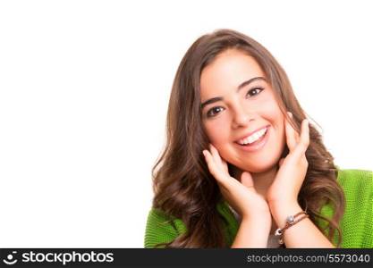 Young student woman posing over white background
