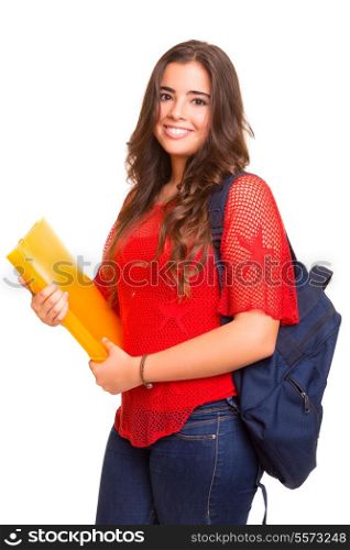 Young student woman posing over white background