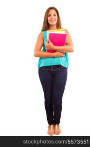 Young student woman posing over white background