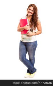 Young student woman posing over white background