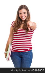 Young student woman posing over white background