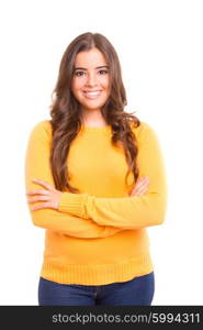 Young student woman posing over white background