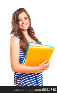 Young student woman posing over white background