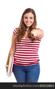 Young student woman posing over white background