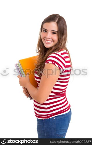 Young student woman posing over white background