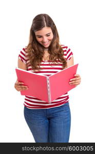 Young student woman posing over white background