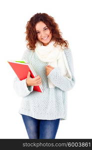 Young student woman posing over white background