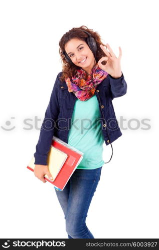 Young student woman posing over white background